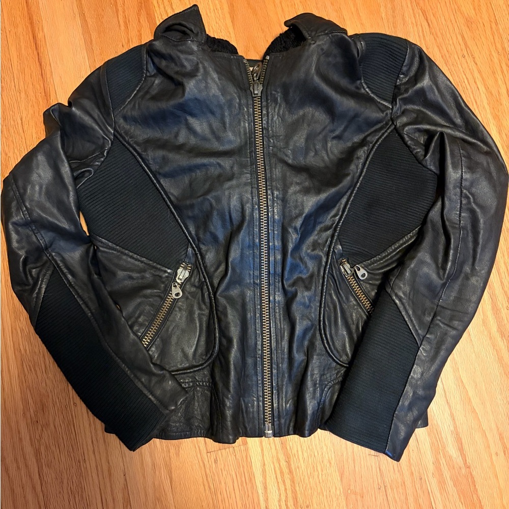 Doma Black Genuine Leather Jacket with Detachable Hood